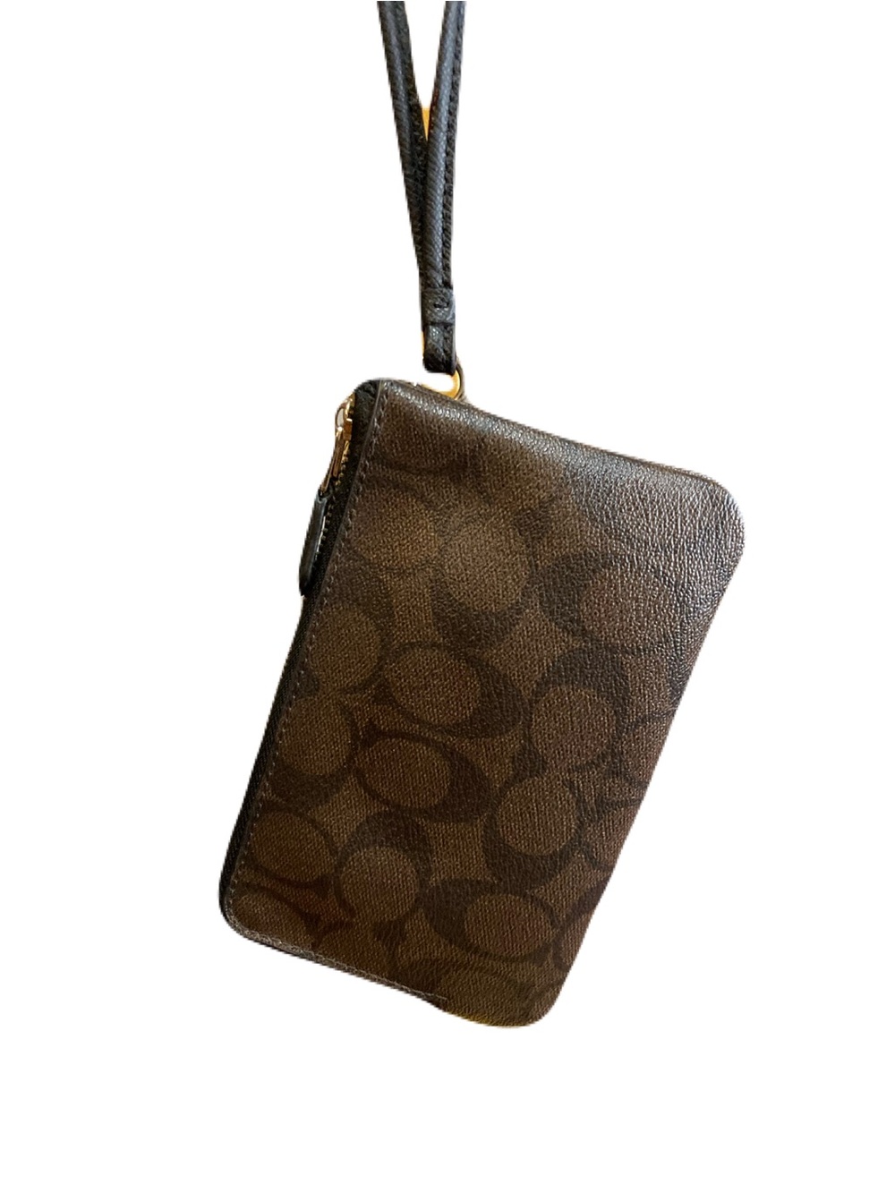 Coach Double Corner Zip Wristlet Metallic Brown Signature Canvas Gold-Tone - Picture 2 of 15